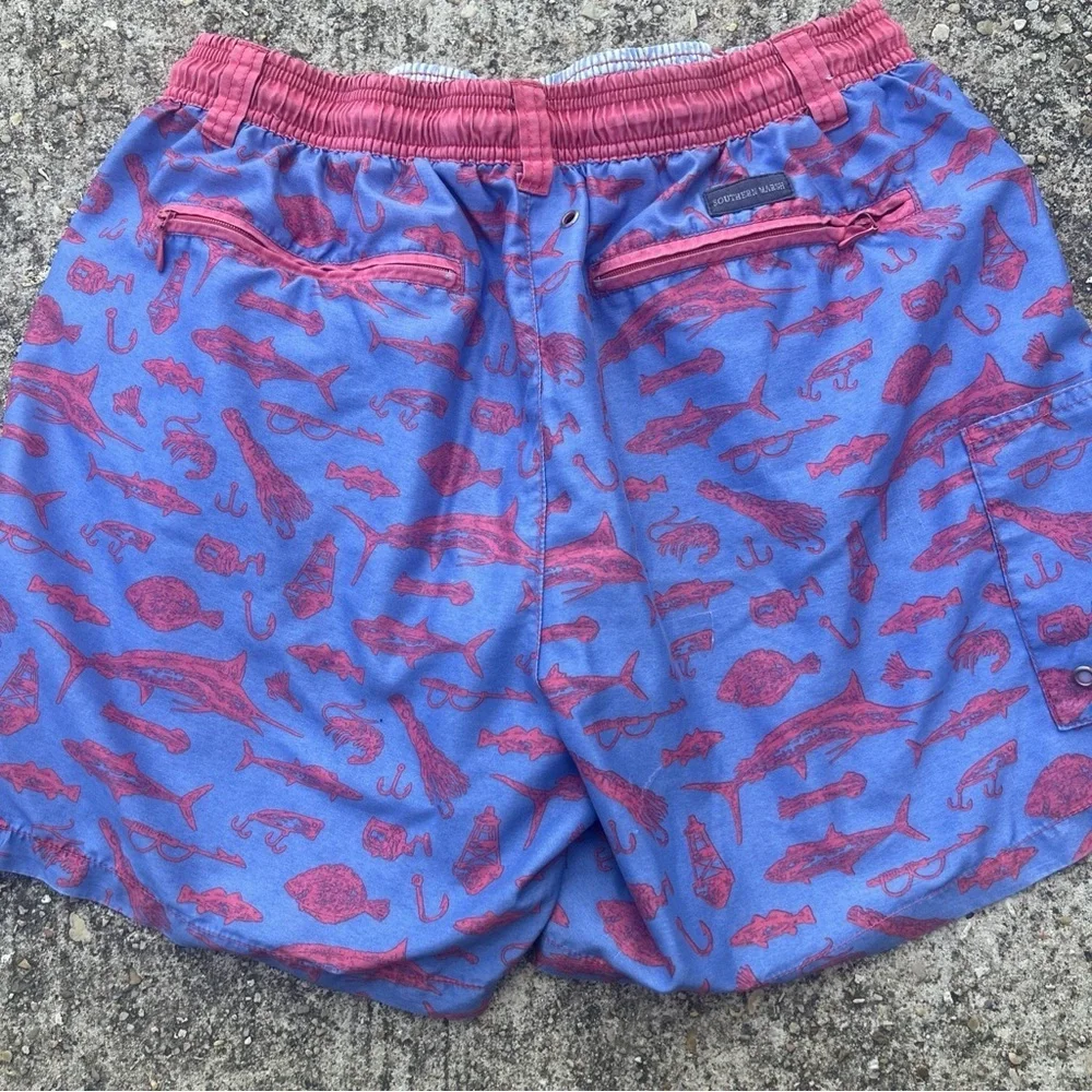 Southern Marsh Blue and Red Swim Trunks